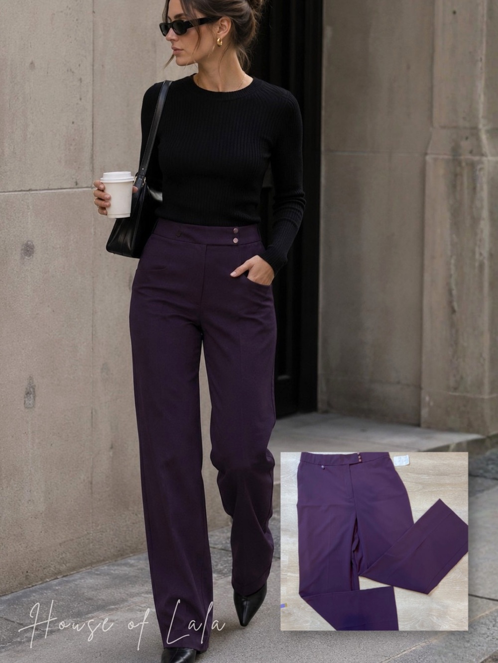 Vintage Purple Pants High Waist Wide Leg. Dead Stock. Minimalist Classic.